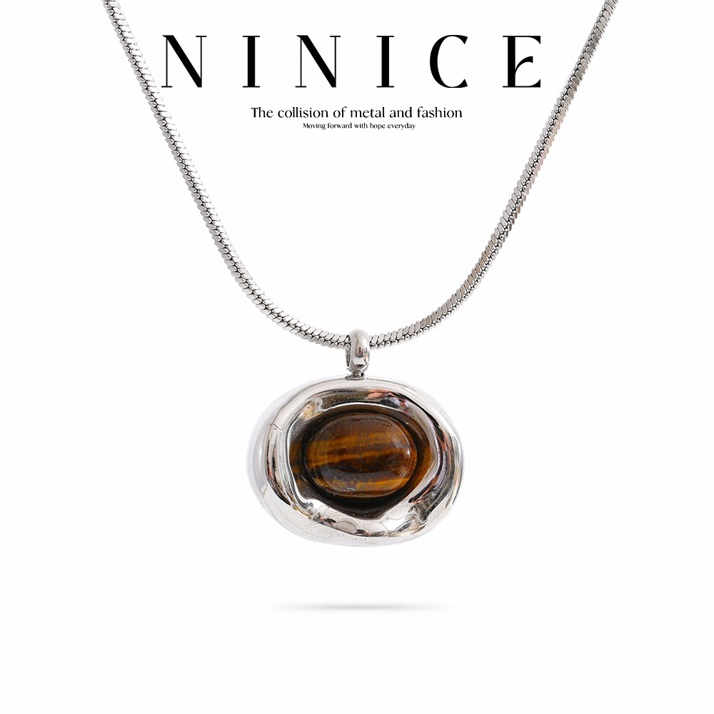 Birth Flower Necklace - NiNice roestvrijstalen ketting natuurlijke tijgeroog stenen