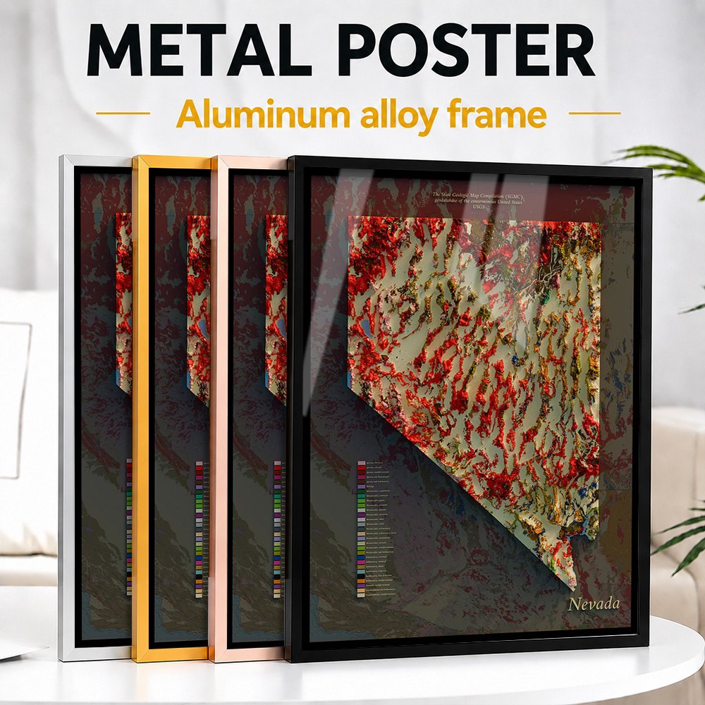 Custom Map Poster - Geologische kaart van Nevada, ingelijst, aluminium