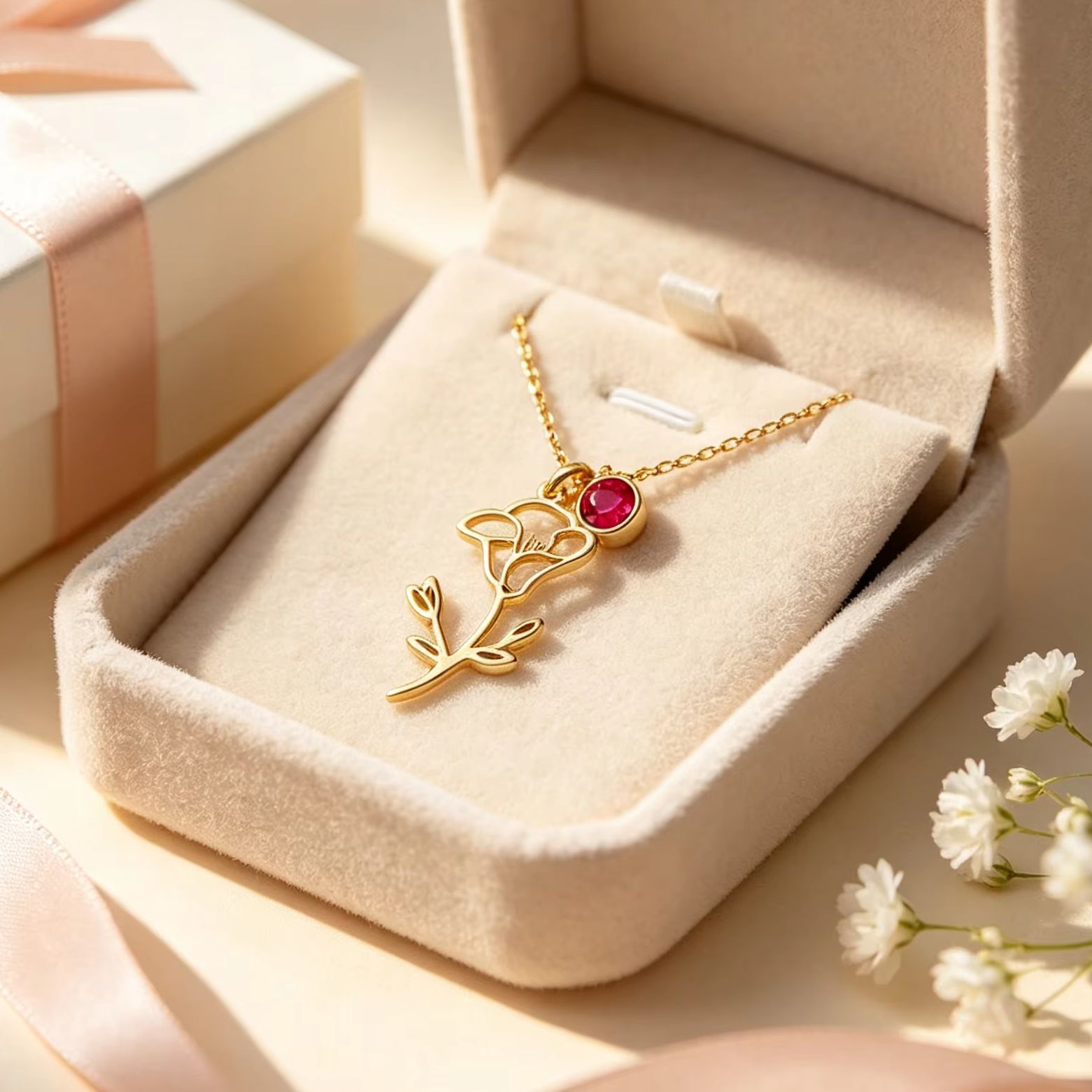 Birth Flower Necklace - Gepersonaliseerde geboortemaanbloem hanger van roestvrij staal